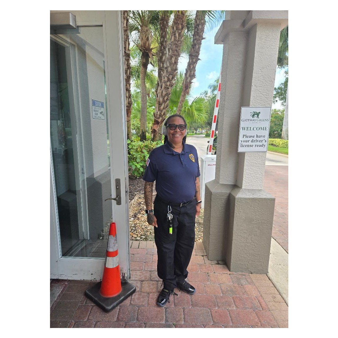 Captain Stephanie Robinson on duty at the Gateway Greens front gate