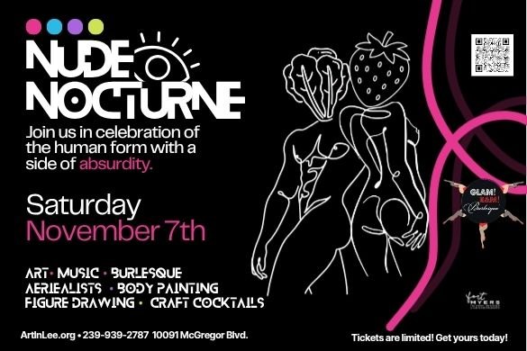Nude Nocturne flyer with line-drawn figures and the November 7 event details